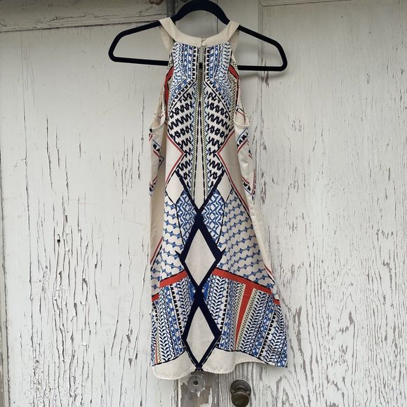 Venus Halter Mini Dress Women’s Small Cream Multicolored Geometric Sleeveless - Picture 3 of 16